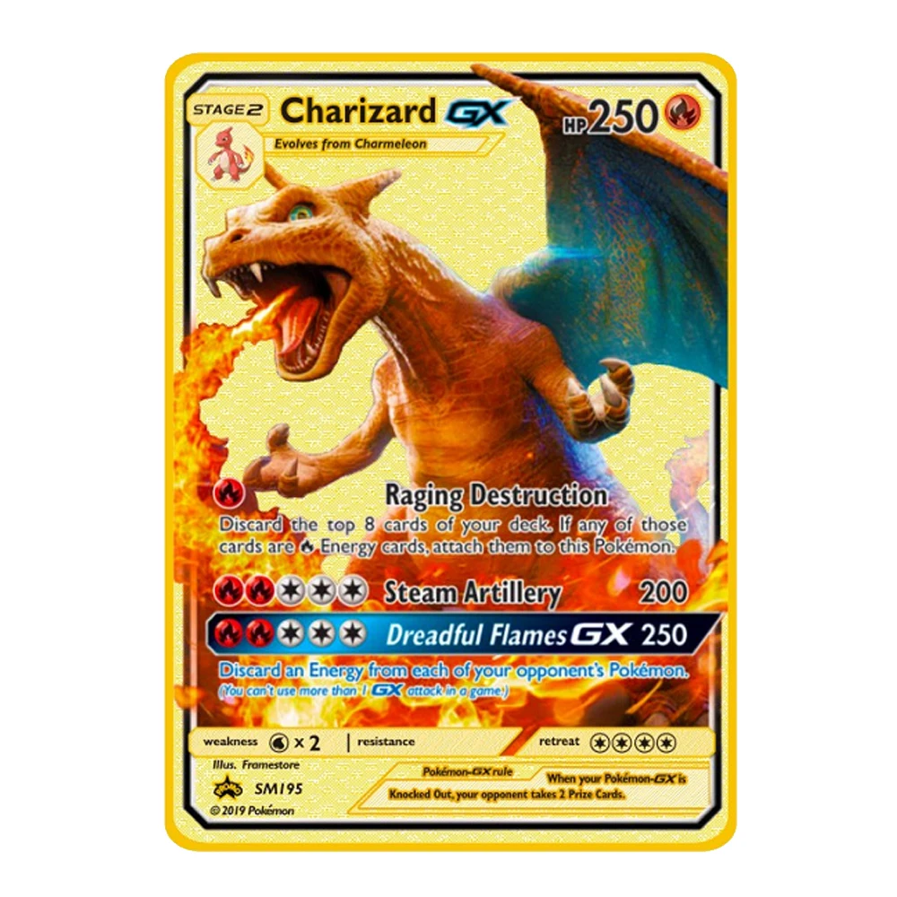 Покемон-карта железные блестящие металлические карты Charizard Mewtwo Pikachu GX DX Vmax
