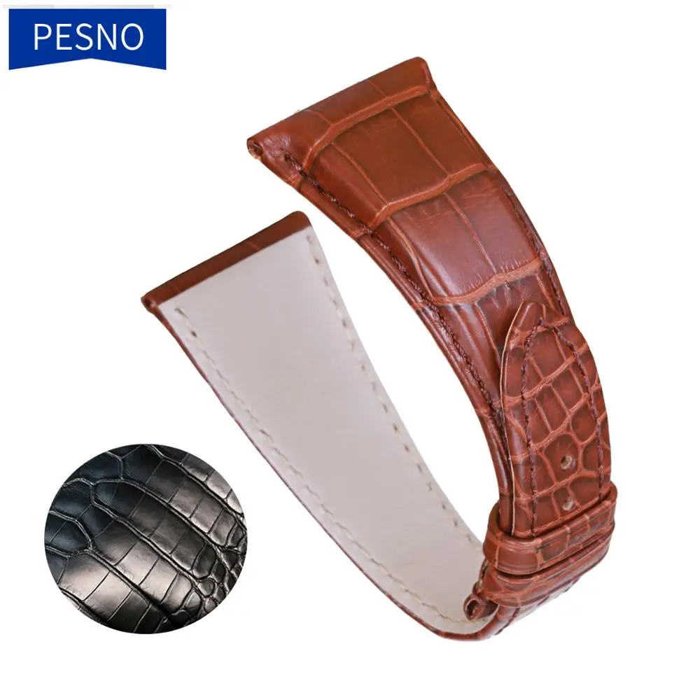 Cinturino In Vera Pelle Di Coccodrillo Pesno Nero Giallastro-Marrone 21Mm 26Mm Cinturino Per Orologio Adatto Per Bvlgari-Bvlgari Assioma