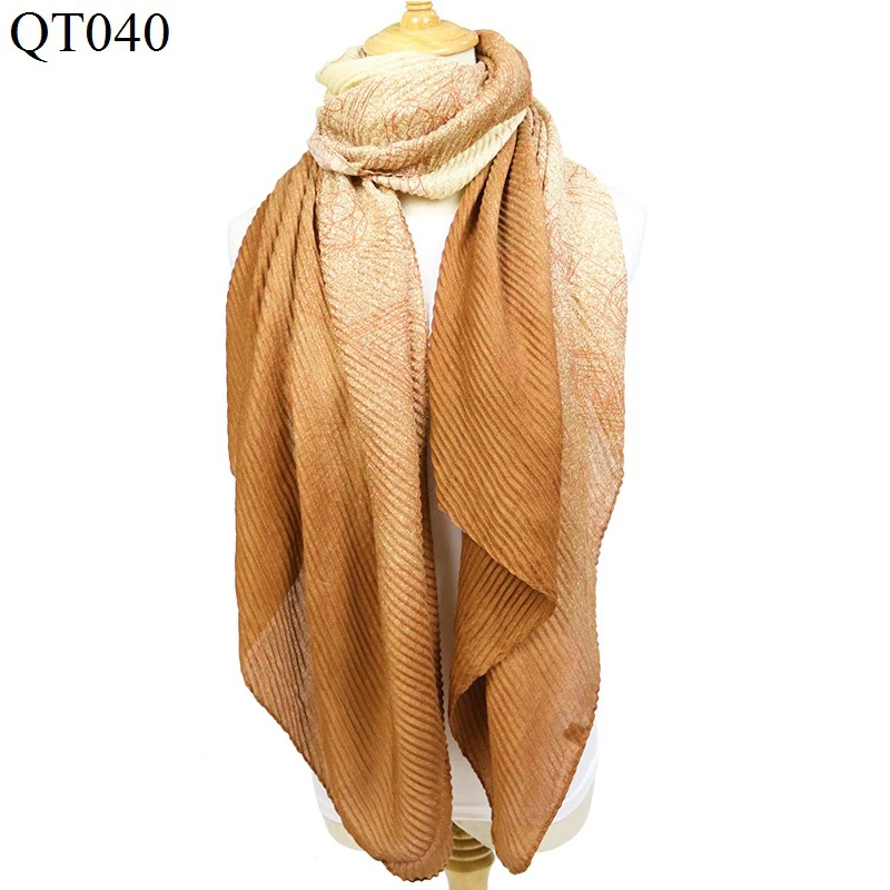 Luxury Brand Two Color Print Scarf Women High Quality Cotton Crinkle Hijab Scarf Wrinkle Shawls And Wrap Blanket Warm Tippe - Цвет: Color 1