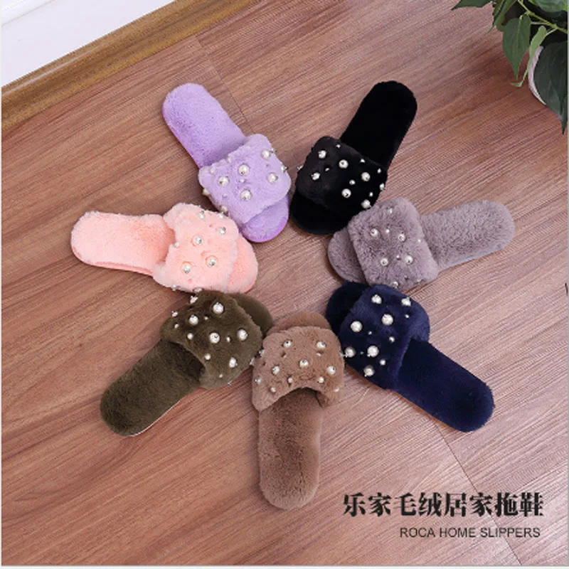 

Ladies plush slippers hand-beaded diy wedding shoes anti-skid wear-resistant niu jin sole maomao shoes slippers
