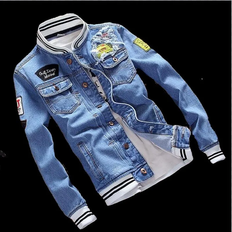 denim jacket with badges mens