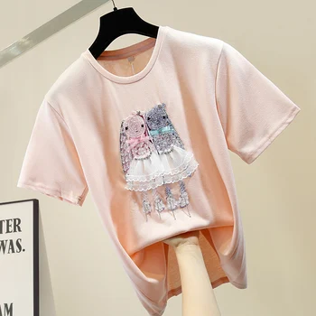 

Harajuku Sequin Tassel Chain Diamond Beaded Beauty Short-Sleeved T-shirt Woman 2020 New Style Loose All-match Top T Shirt