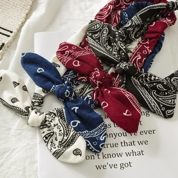 

Floral Print Knotted Vintage Cross Knot Elastic Hoop Hair Band Fashion Steel Wire Fixed Headbands Boho Women Headwear