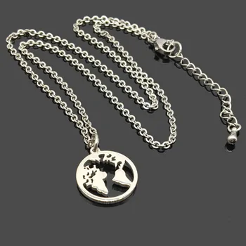 

10pcs Round World Map Stainless Steel World Wide Tour Necklace Round Earth Flat Globe Chain Necklaces