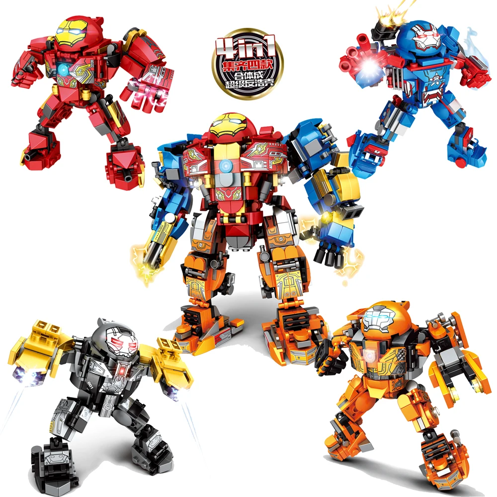 

4Pcs Marvel Avengers Super Heroes Iron man Hulkbuster War Machine Figures Building Blocks Bricks Education Toys For Children