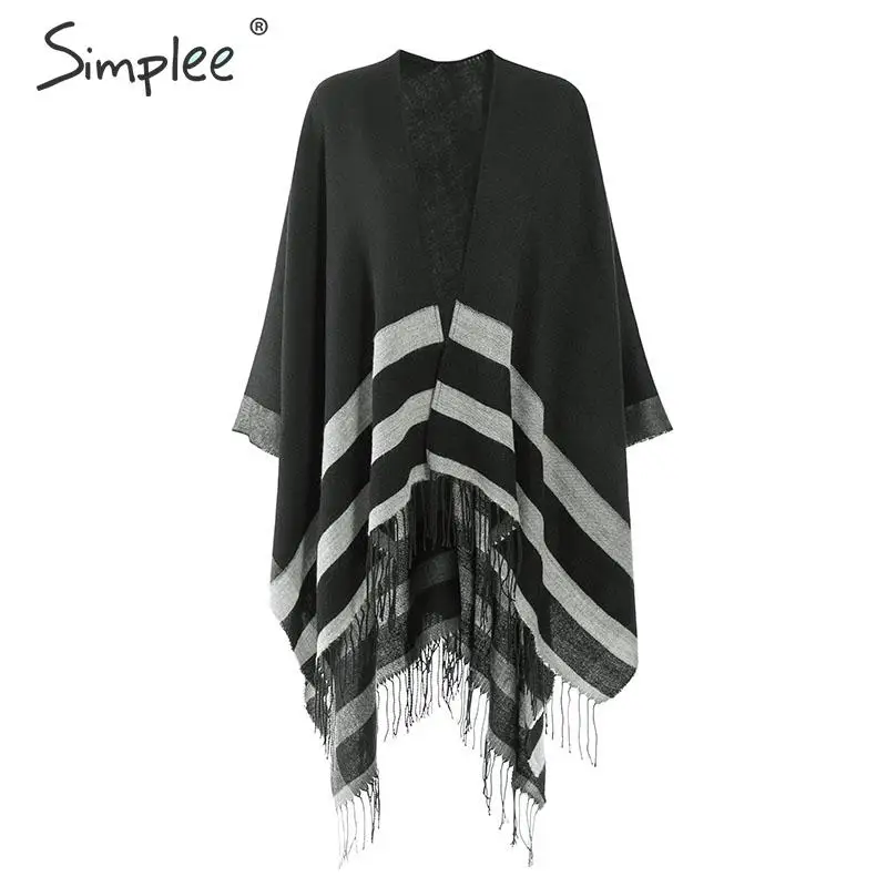 Simplee уличная одежда теплый женский шарф элегантный в полоску с кисточками зимний