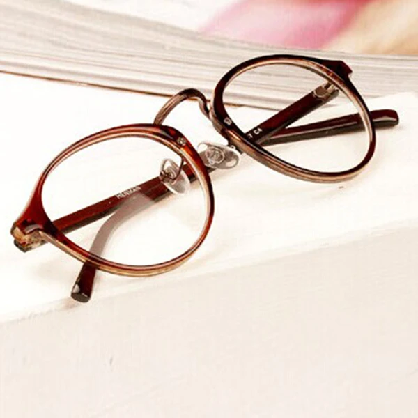 Прозрачный объектив унисекс ретро очки модные мужские и женские круглые очки - Цвет оправы: Коричневый