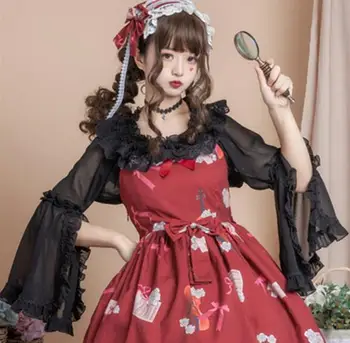 

Japanese sweet lolita shirt vintage lace slash neck puff sleeve princess victorian shirt kawaii girl gothic lolita top loli cos
