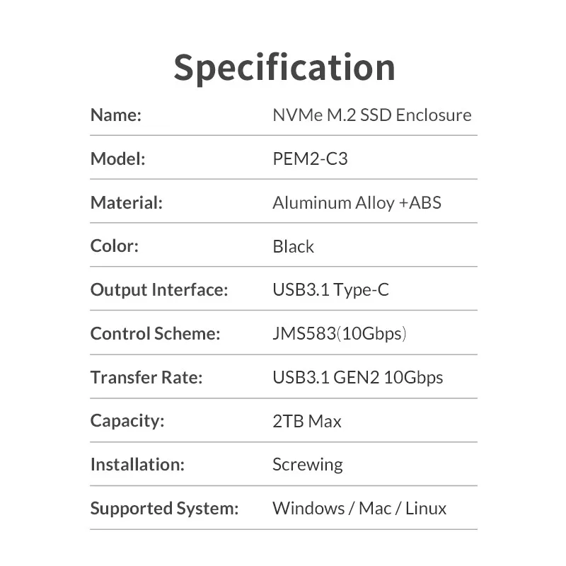 ORICO SSD чехол M.2 Накопитель SSD с протоколом NVME корпус Тип C USB 3,1 Поддержка 10 Гбит/с UASP M.2 USB NVME корпус алюминиевый жесткий диск коробка