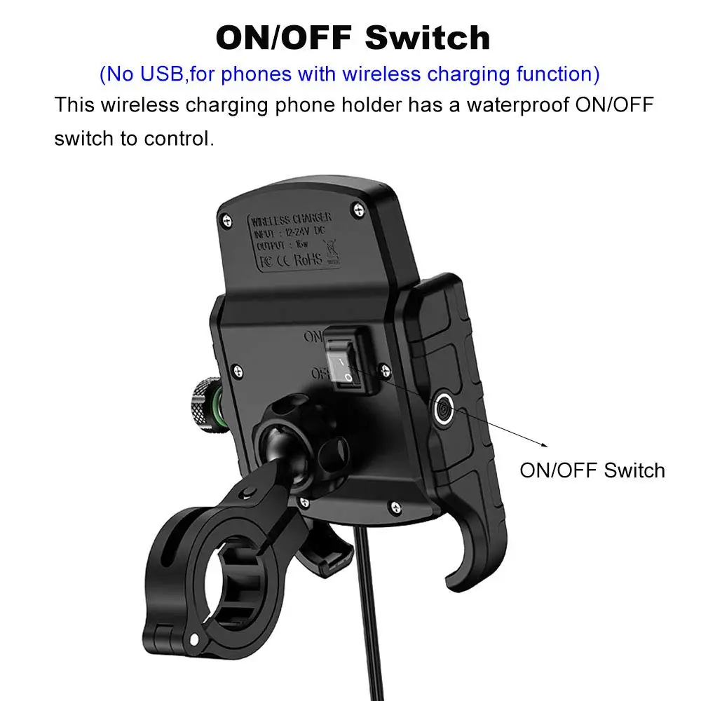 Aileap Universal Motorcycle Phone Holder Aluminum Bike Phone Mount Integrated with Waterproof Wireless Charge Handlebar Cradle