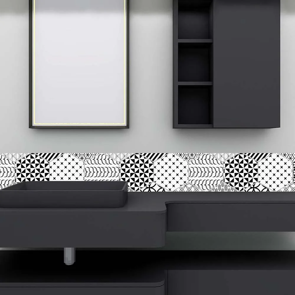 10 шт. ПВХ шестиугольная пол стикер черный белый цвет Клей Non-Slip арт Настенная