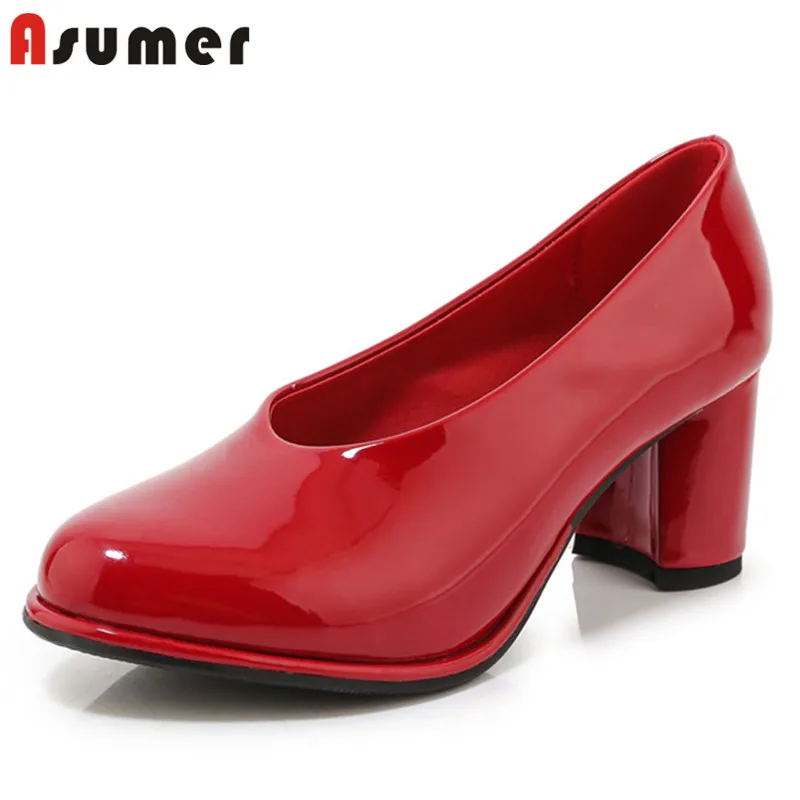 ASUMER new arrival spring autumn women pumps round toe square high heels single shoes simple party wedding shoes woman