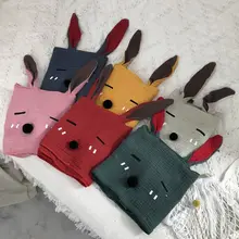 Мягкий детский хлопковый льняной зимний теплый шарф с длинными ушками кролика для маленьких девочек, воротники, шали, шейный платок