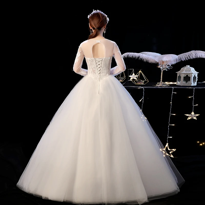 Новые Длинные рукава с аппликацией Bridel бальное платье со шнуровкой узор по индивидуальному заказу размер свадебное платье Vestido De Novia