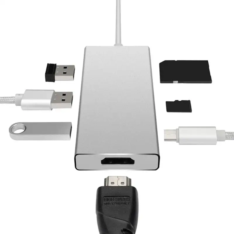 7 в 1 USB type-C концентратор для USB-C USB3.0 HDMI TF карта памяти разветвитель адаптер Поддержка type-C Интерфейс Компьютер huawei