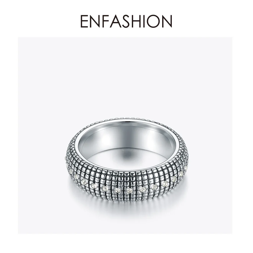 ENFASHION, Винтажное кольцо в клетку с кристаллами, мозаика, для мужчин, нержавеющая сталь, для девушек, маленькая сетка, кольца на палец для женщин, модное ювелирное изделие R194026