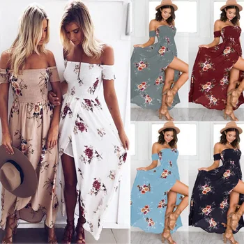 

Bonjean Casual Polka Long Party Dresses Women Sexy Short Sleeve Strapless Elegant Summer Dress Boho Vestidos