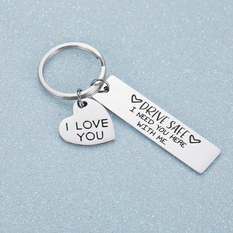 I Love You Keychain Keyring Drive Safe I Need You Here with Me for Couples Men Women Christmas Gift Key Chains