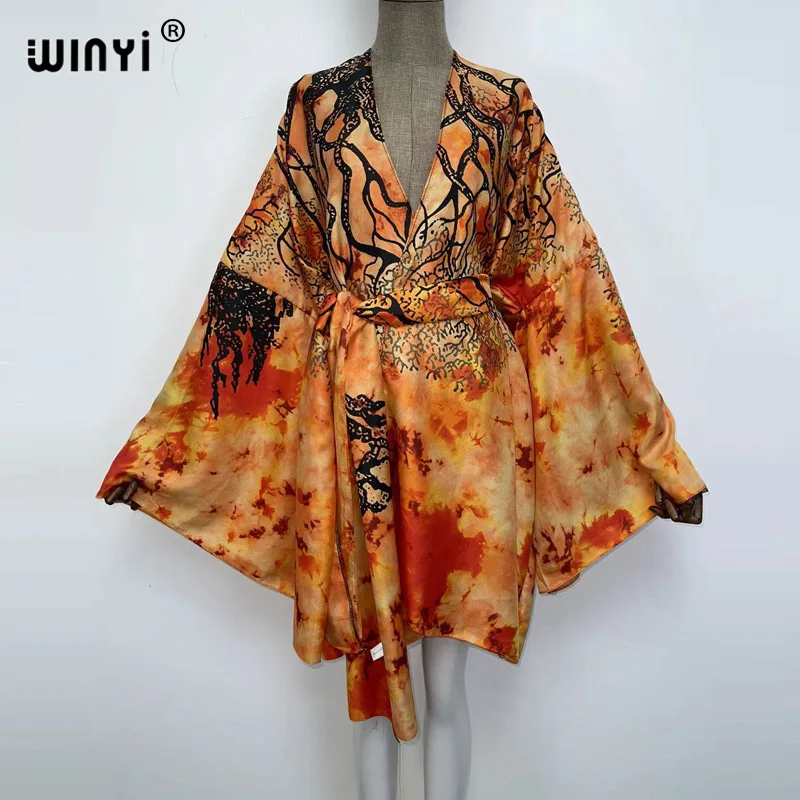 

WINYI 2021 European Women Cardigan stitch robe Cocktail sexy leisure wear Maxi African Holiday Batwing Sleeve party Robe kimono