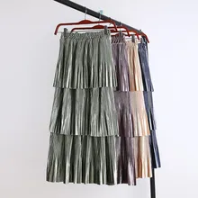 Элегантный осень-зима длинные бархатные юбка Для женщин корейский стиль 3 Слои; юбки в складку Женская Высокая Талия Макси юбка Faldas Saias