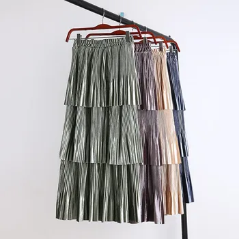 

Elegant Autumn Winter Long Velvet Skirt Women Korean Style 3 Layer Ruffles Skirts Female High Waist Maxi Skirt Jupe Faldas Saias