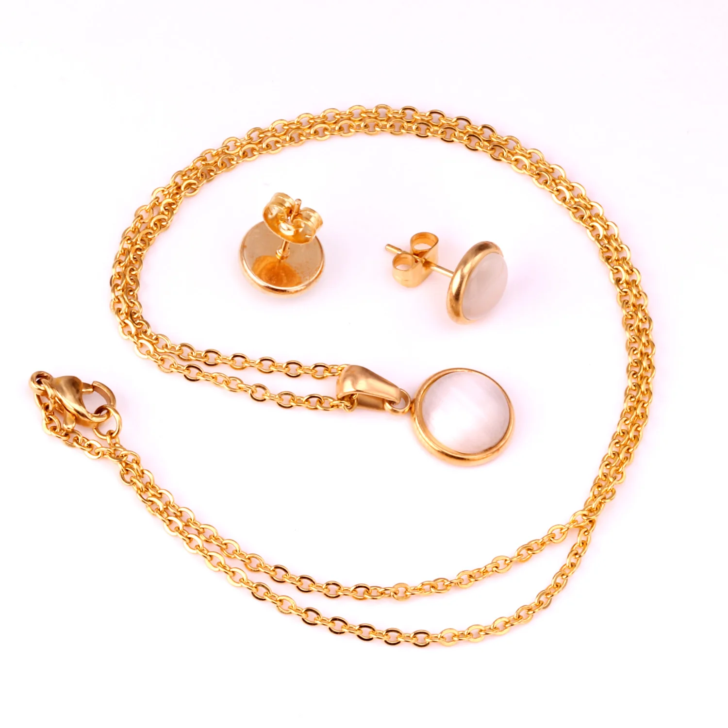 LUXUKISSKIDS Opal Shell Dubai Wedding Bridal Christmas Jewelry Sets Pendant Necklace Earring Women Gold Indian Jewellery Set