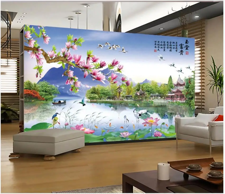 

Custom photo wallpaper for walls 3 d murals wallpapers HD garden scenery lotus landscape mural painting wall decoration painting