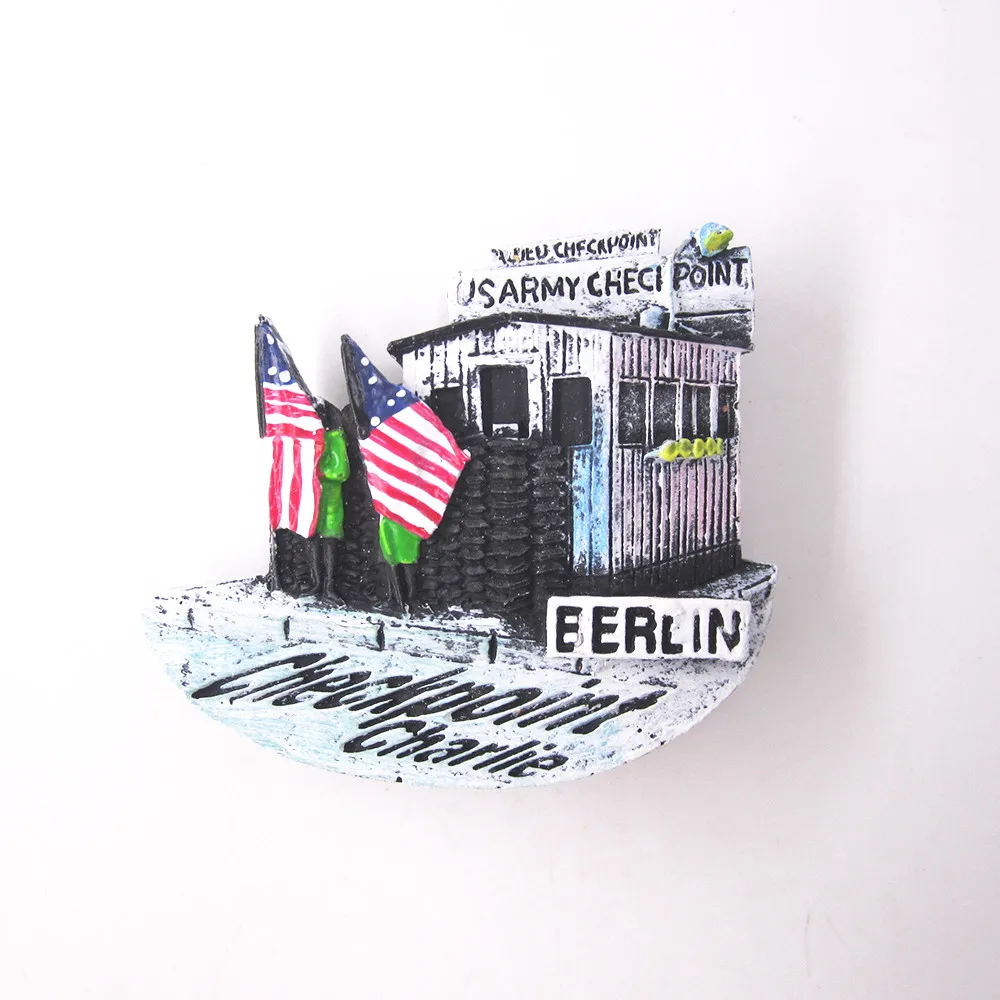 

Fridge Magnet Souvenir Sticker Checkpoint Charlie Berlin Wall Germany Flag America Russia Countries 3D Decor Note Hand Painted