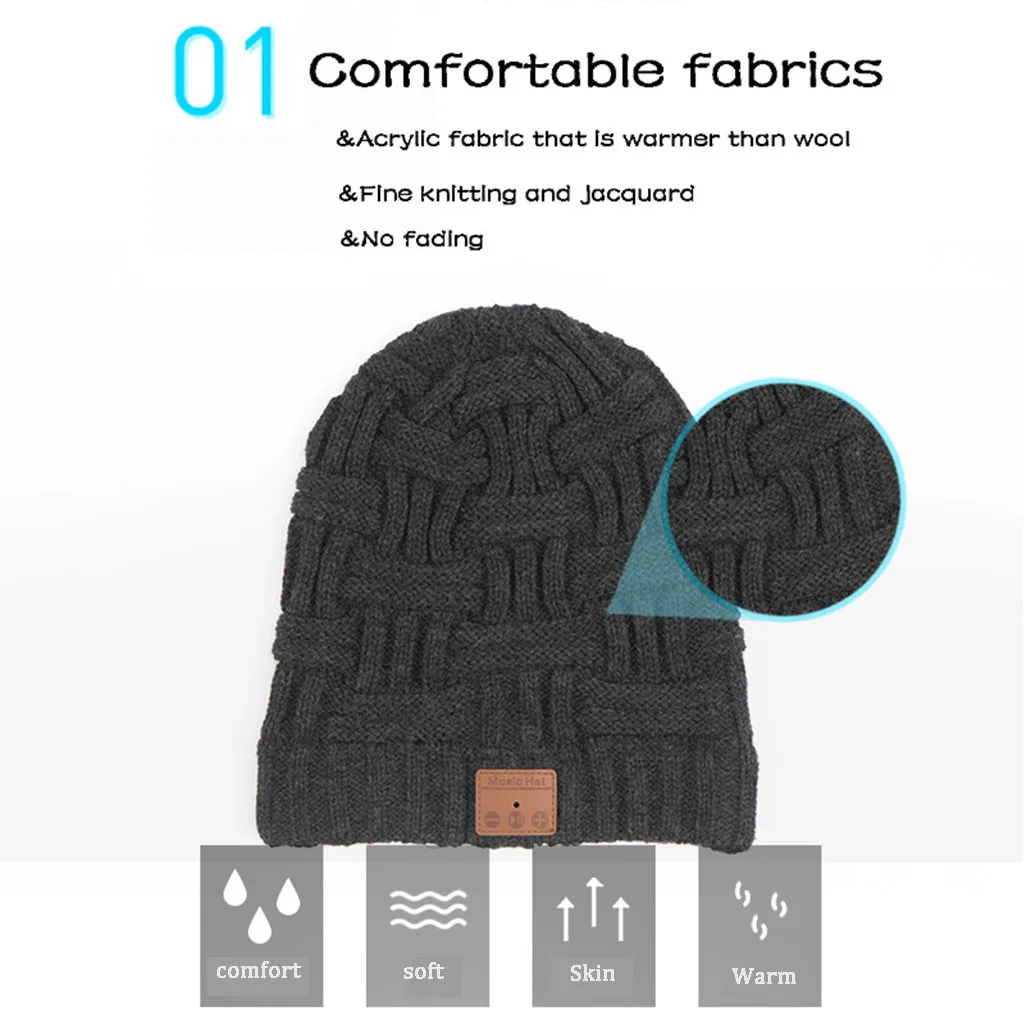 Bluetooth Beanie Hat Music Knit Hat Cap with Speakerphone Stereo Headphone Wireless Headphones Blutooth Earphone Headset
