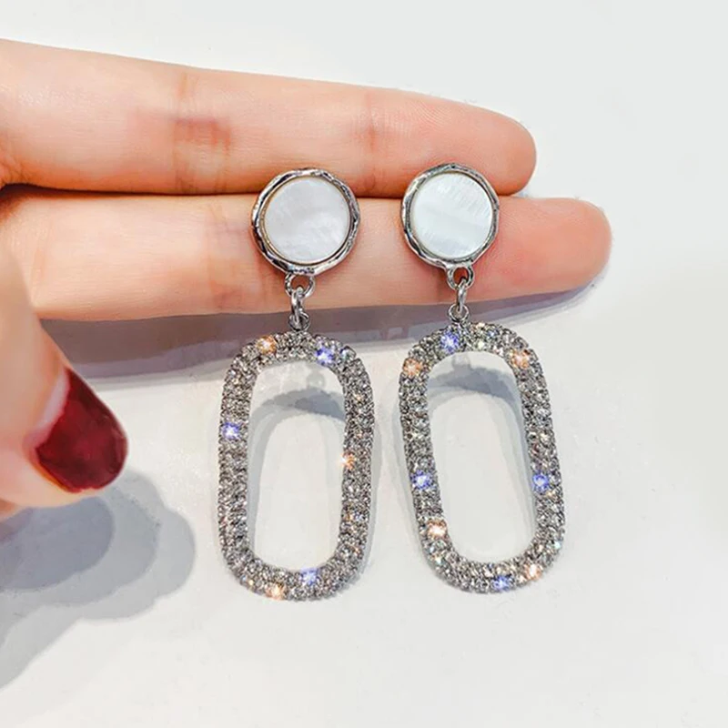 2 Pcs/Set Exquisite Women Stud Earrings Oval Crystal Geometry Pendant Drop Gold Silver Color Earring Set Dance Party Jewelry | Украшения и