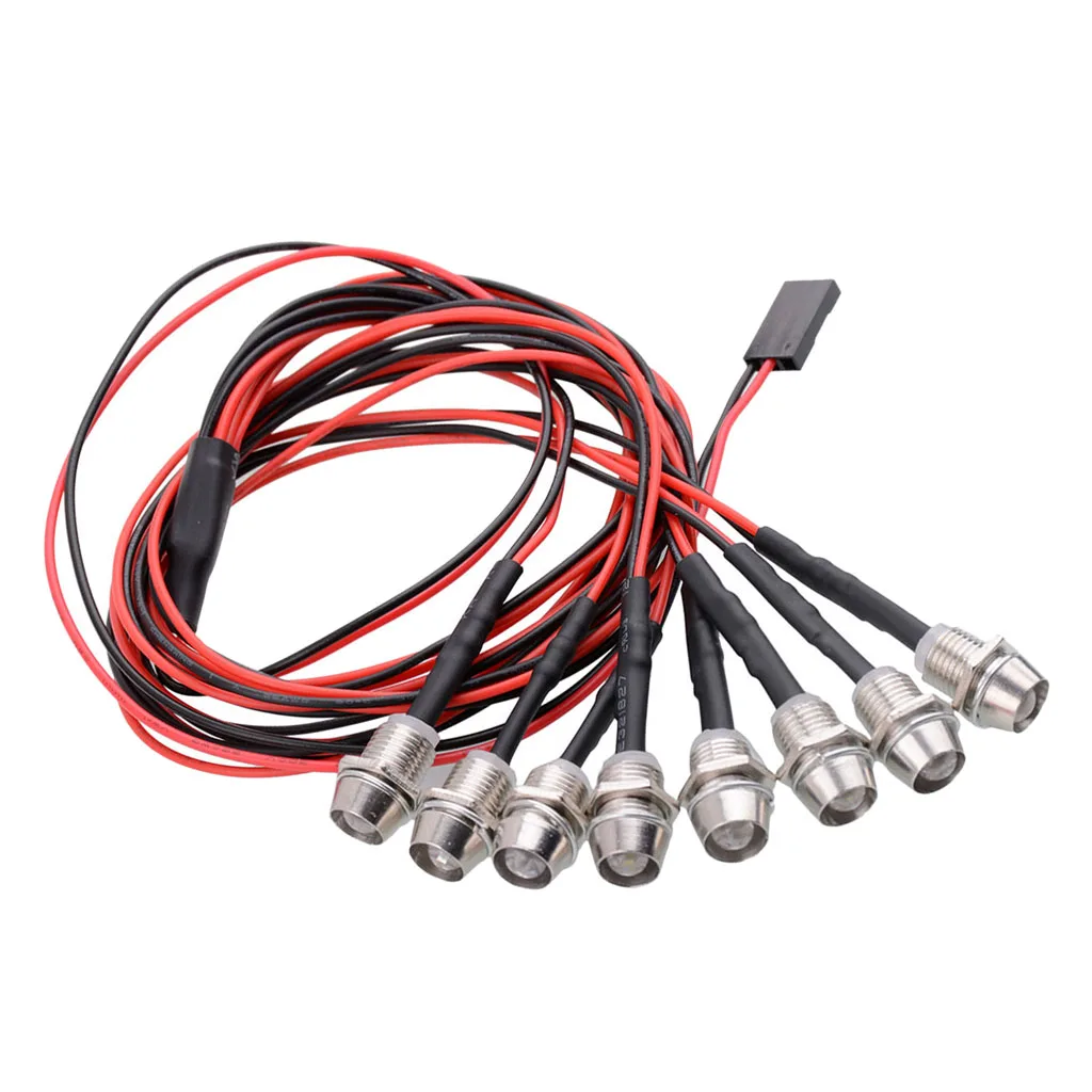 8pcs RC 5mm LED Lights Headlight Spotlight for 1/5 1/8 1/10 1/12 1/16 RC Buggy ,White ,Red LEDs