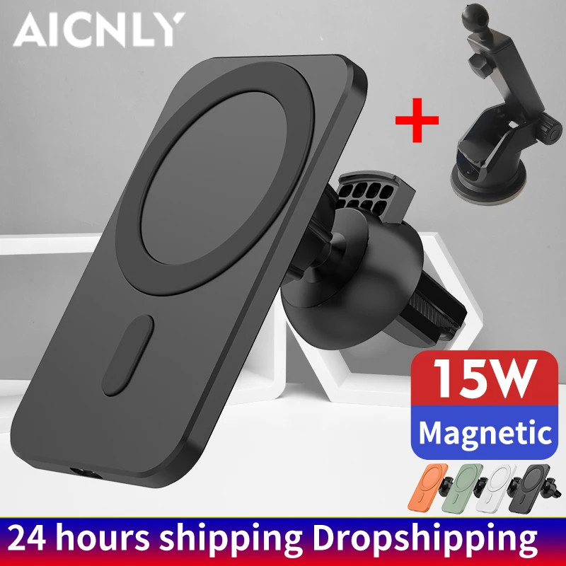15W Magnetic Wireless Charger Car Wireless Chargers for magsafing Smart Phone Holder For iPhone12 Pro Mini Fast Charging Station