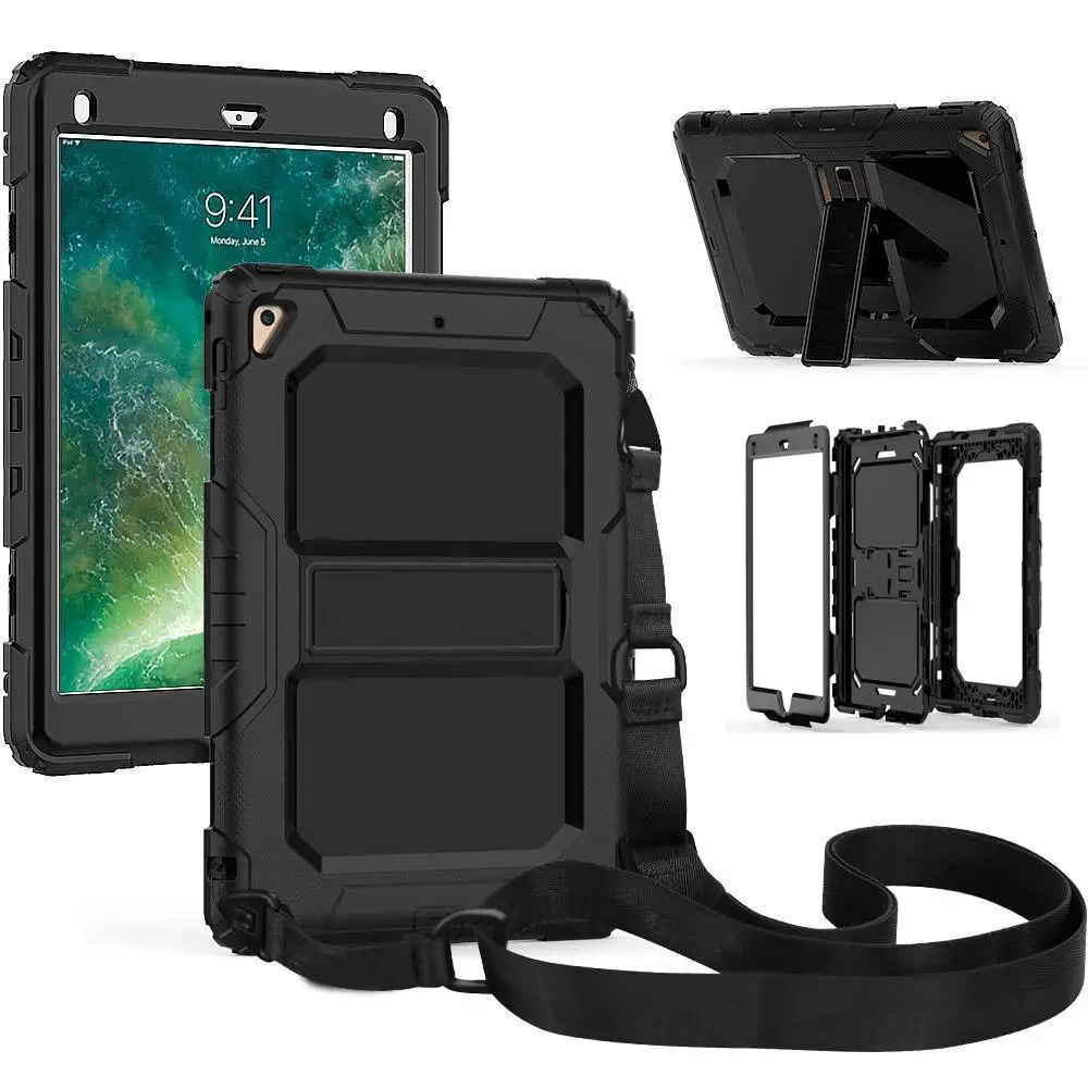 

For Coque iPad Air 2 Case 3 Layer Heavy Duty Rugged Shockproof Silicone Strap Kickstand Case for iPad Air 2 9.7 2018 2017 Cover