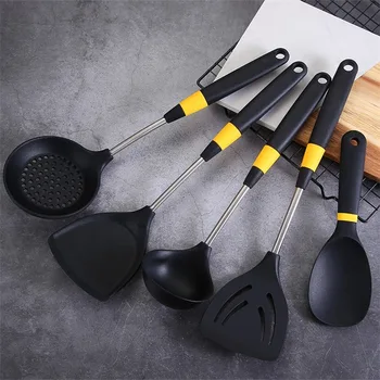 

304 Stainless Steel Silicone Kitchen Utensils Heat-resistant Non-stick Pot with Spatula Soup Spoon Household Kitchen Supplies