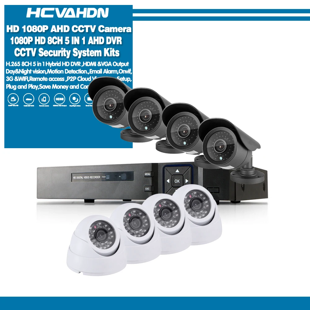 8-канальный HD домашняя камера видеонаблюдения, Системы 8CH AHD DVR Наборы 2.0MP 1080P 3000TVL видеонаблюдения Камера s Системы 1 ТБ HDD набор камеры видеонаблюдения - Цвет: Черный