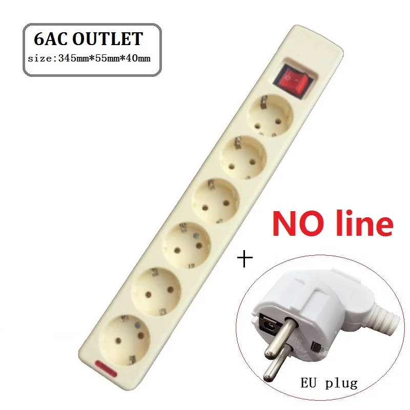 6 OUTLET and Plug Европейская розетка для розеток 3, 4, 5, 6 розеток переменного тока с переключателем питания без кабеля - Цвет: 6 OUTLET and Plug