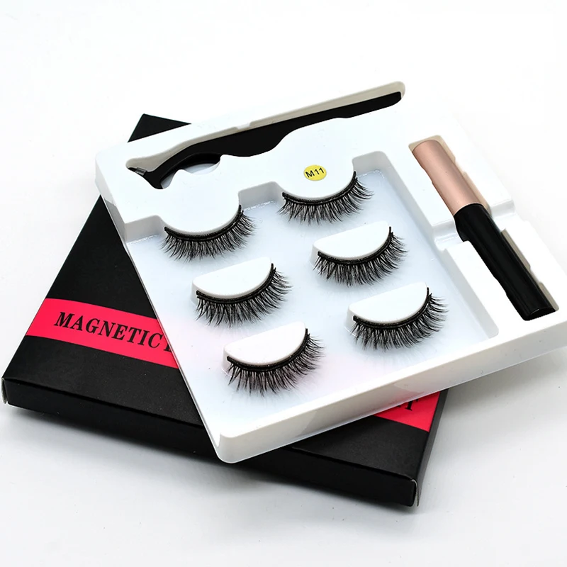 

3D False Magnetic Eyelashes Natural Short Faux Mink Eye Lashes Eyelash Magnet Strips Magnetic Eyeliner And Eyelashes Make up Set