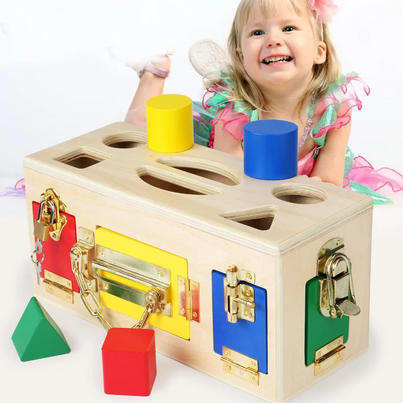 

Children'S Educational Early Childhood Montessori Unlocking Toy Shape Matching Building Blocks GIRL'S And BOY'S Hands-on Wooden