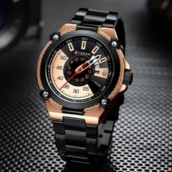 CURREN Relojes de pulsera multifuncionales para hombre, de negocios, de cuarzo, resistente al agua, con espejo Hardlex, cronógrafo, indicación de 24 horas