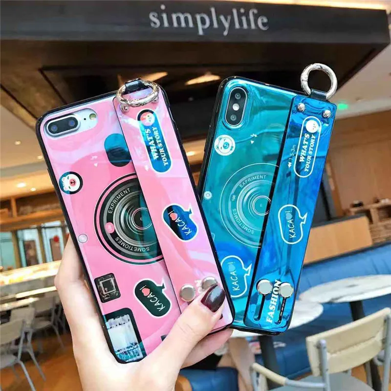 

For iPhone 5 5S SE 11 Pro X XR XS Max 6 6S 7 8 Plus 3D Retro Camera style soft tpu cover case coque with Lanyard and Wrist band