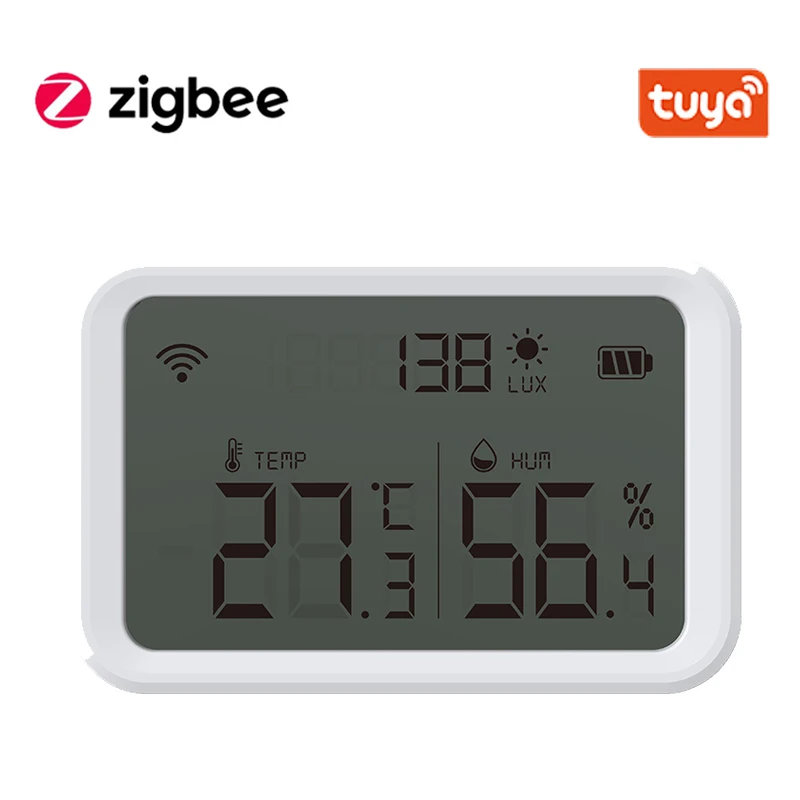 Tuya Zigbee Temperature Humidity Sensor And Lux Light Detector With LCD Screen Works With Tuya Zigbee Hub Zigbee2mqtt