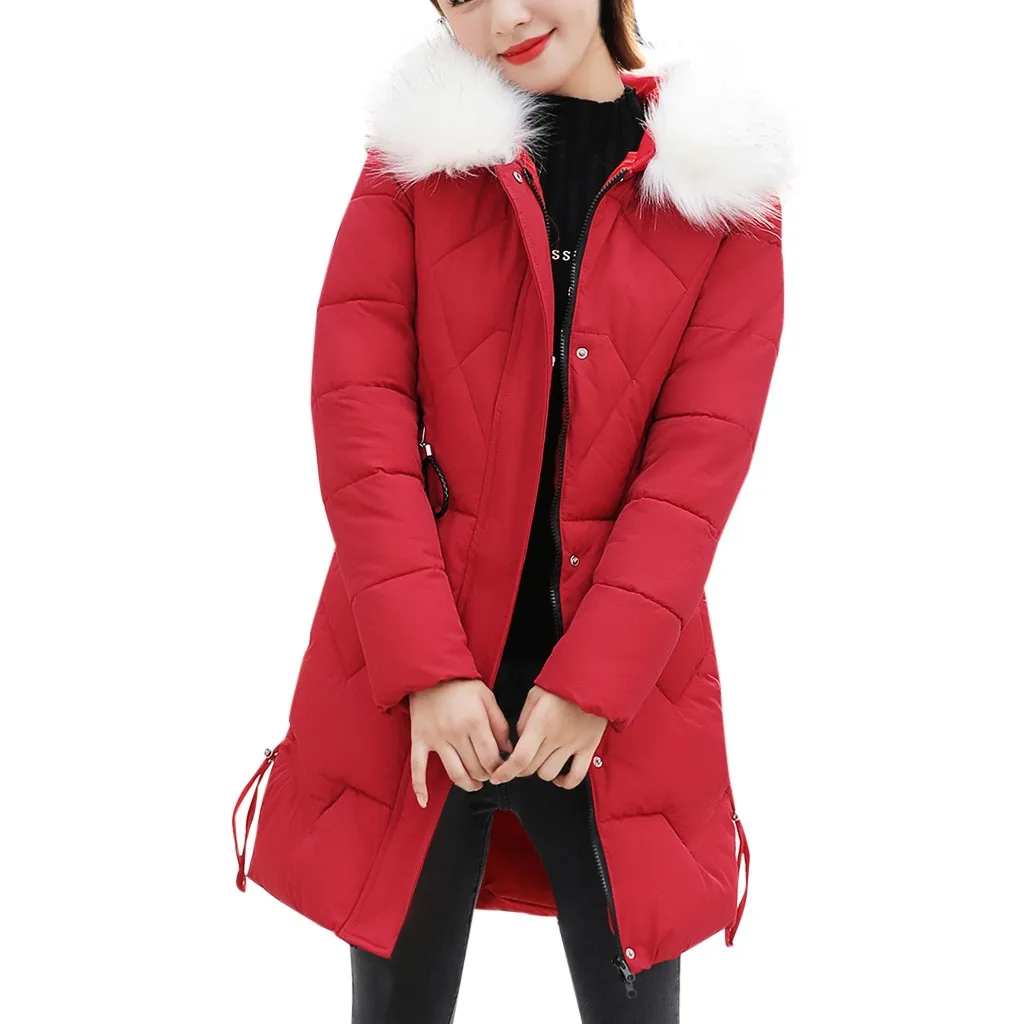 Модное женское повседневное зимнее пальто, абсолютное поле, куртка с хлопковой подкладкой, теплая верхняя одежда, парки с капюшоном, горячая распродажа - Цвет: Red