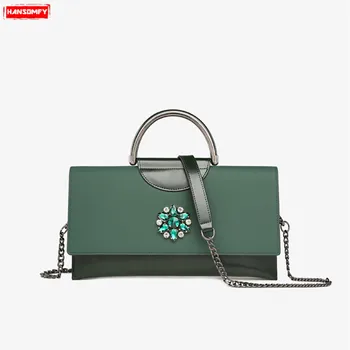 

New Rushed Luxury Diamonds Women's Bag Large Capacity Female Chain Shoulder Messenger Genuine Leather Rhinestone Mini Handbags