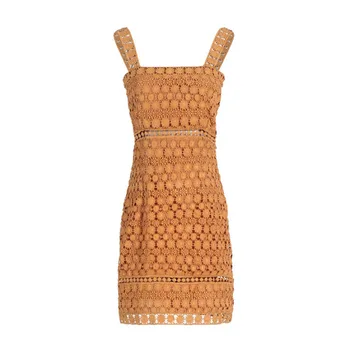 

Brand Fashion Women High-end Luxury Vintage Summer Elegant Sexy Embroidery Hollow Flower Lace Sleeveless Dress