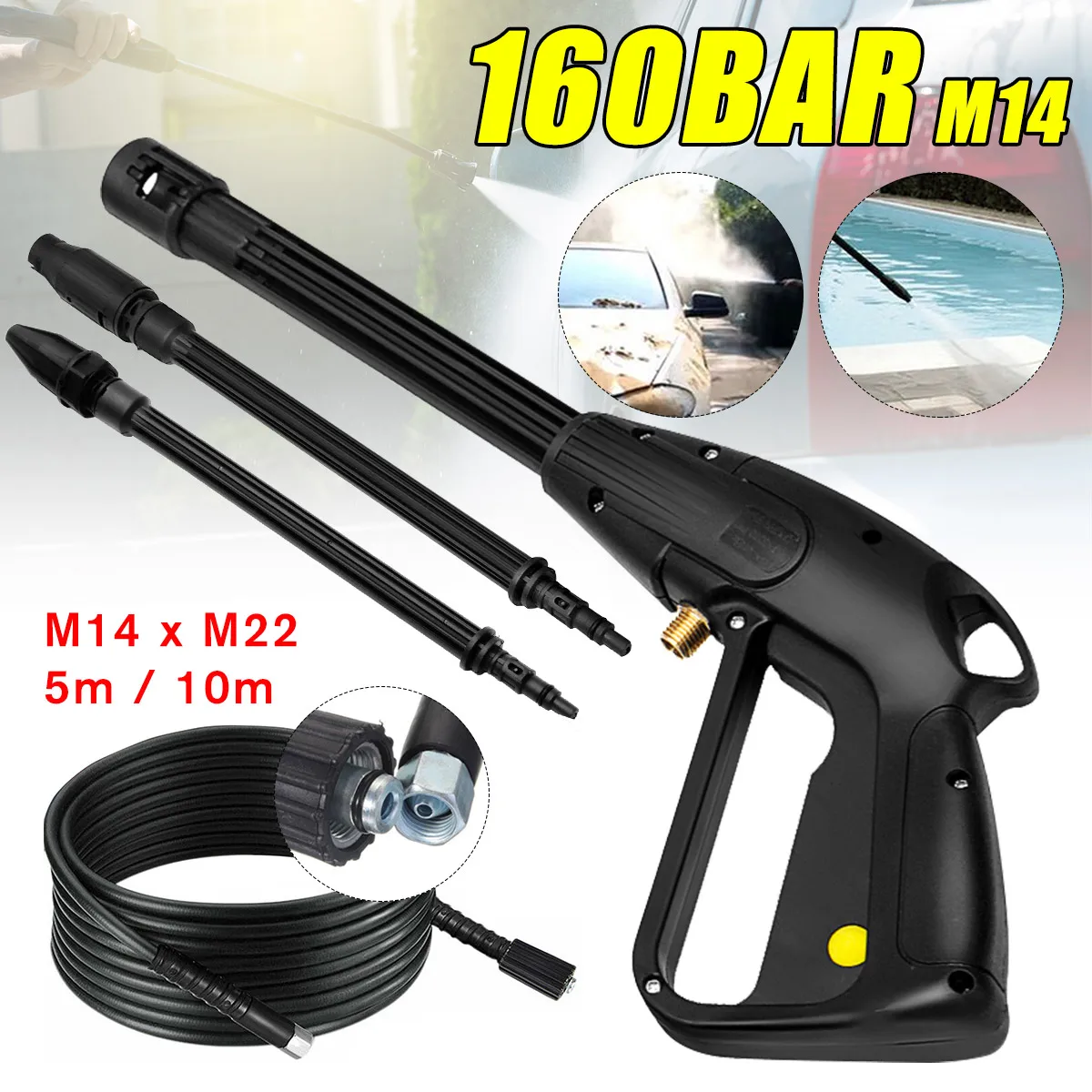 

High Pressure Car Washer Spray Guns Jet Lance Nozzle Jet Water Gun 10m Extension Hose Car Cleaning for Black Decker for Bosch