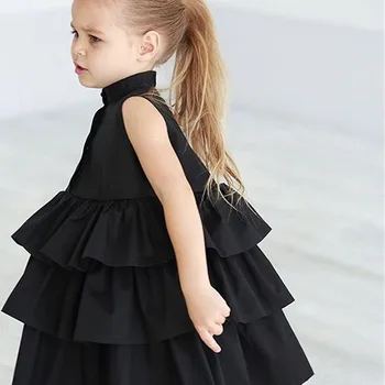 

2020 Summer Girls Dresses Kids Cute Black Green Party Dress Sleeveless O Neck Cake Ruffled Tutu Bubble Dress 2-6T