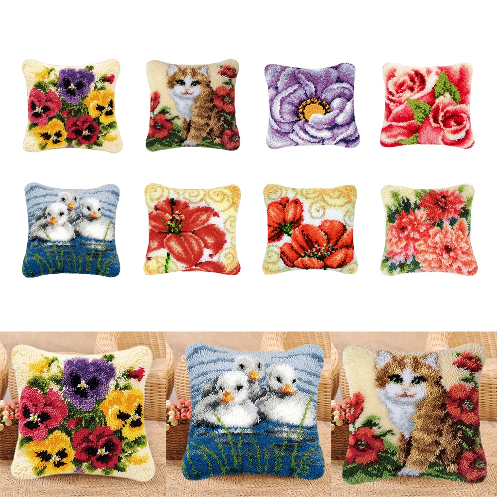 DIY Crochet Yarn Kits,Needlework Latch Hook Kit Unfinished Crocheting Rug Yarn Cushion Embroidery Carpet Set (43 x 43cm)