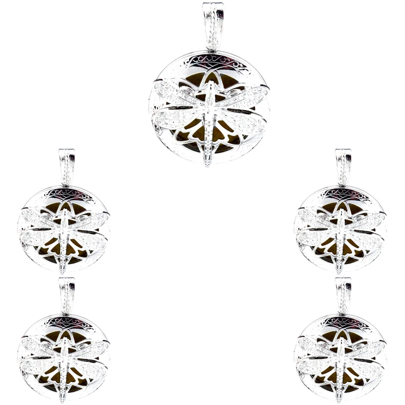 5Pcs Openable Round Dragonfly Phase Box Necklace Locket Aromatherapy tablets Essential Oil Pendant Pearl Cage Diffuser k494 | Украшения и