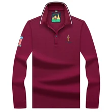 Высокое качество 3D вышивка одноцветная деловая рубашка поло Повседневные мужские поло с длинным рукавом рубашка поло воротник мужские поло 8903