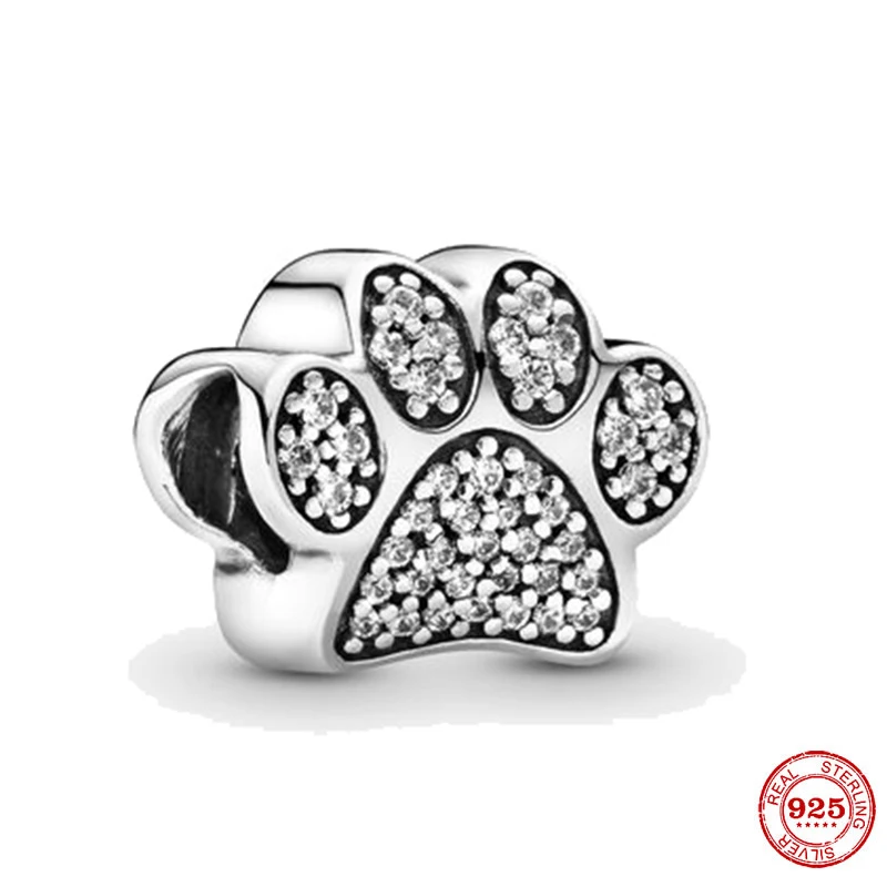 

Hot Sale 925 Sterling Silver Bear's Paw With Cubic Zirconia Beads Fits Pandora Charm Bracelet Women Bangle Party Jewelry